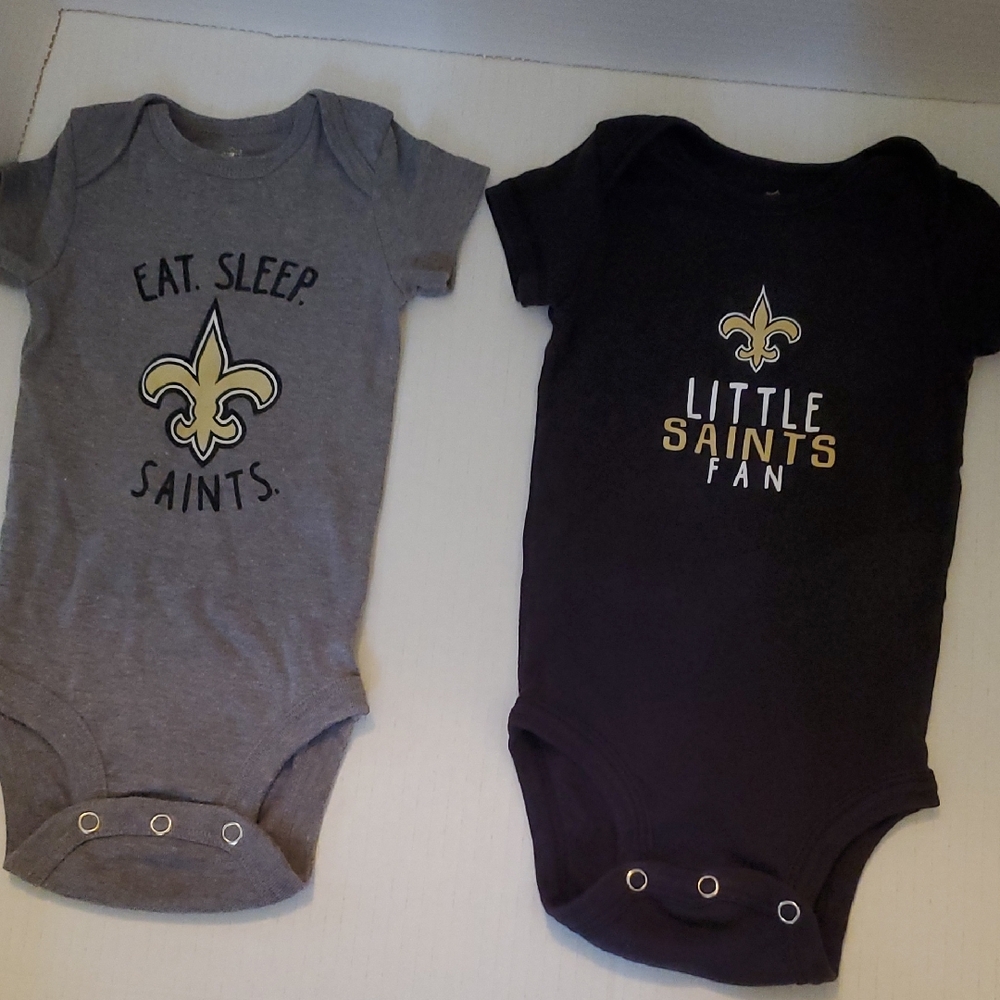 Set Of 2 NFL Team Apparel New Orleans Saints Baby Onesies Size 3 Mos